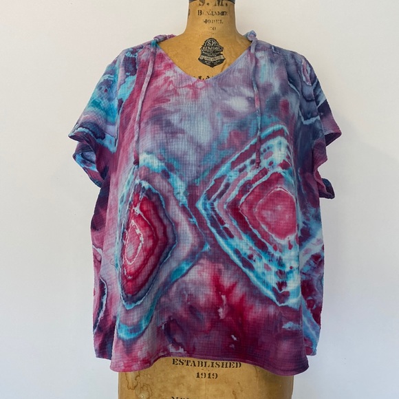 Hand dyed cotton gauze boho top - Picture 1 of 5